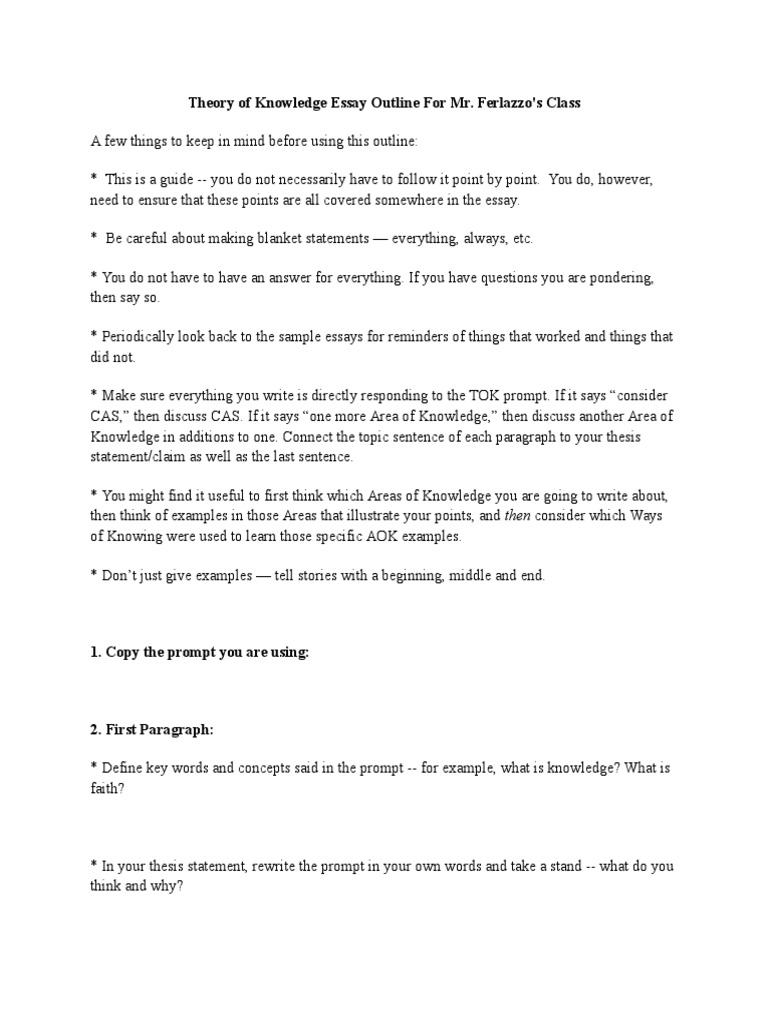 Theory of Knowledge Essay Outline For MR Rnyta5 PDF Essays Epistemology