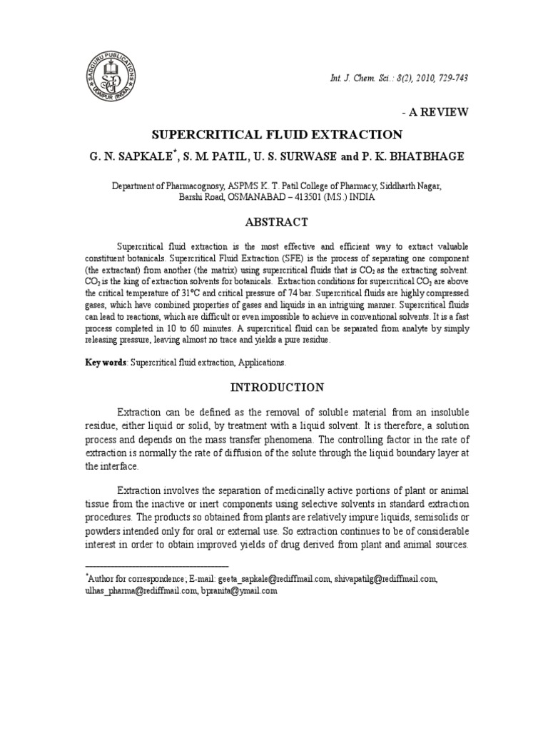 Supercritical Fluid Extraction Overview | PDF