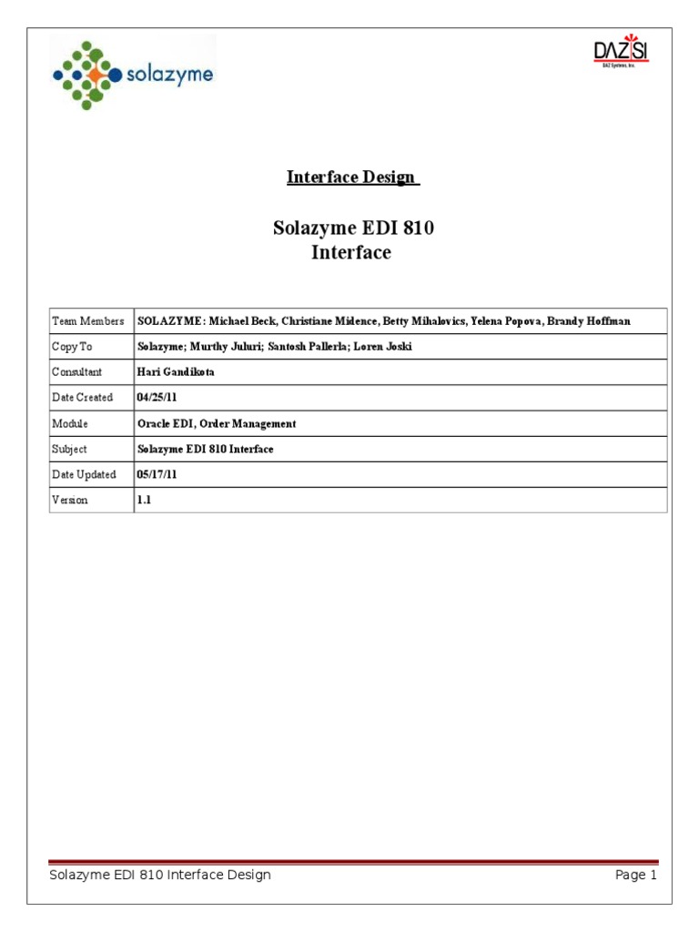 Solazyme EDI 810 Interface Overview | PDF | Electronic Data Interchange ...