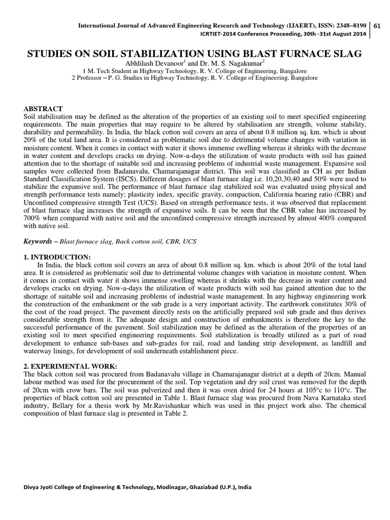 Studies On Soil Stabilization Using Blast Furnace Slag | PDF