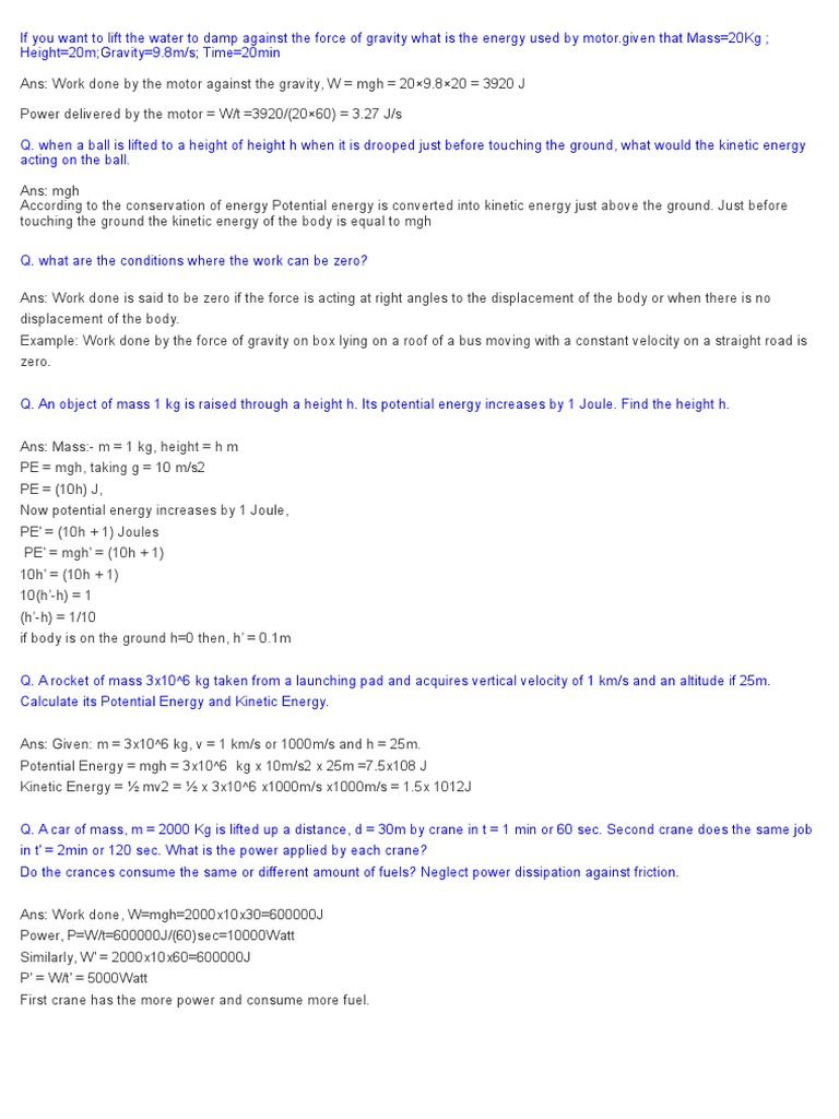 W P E Potential Energy Mass