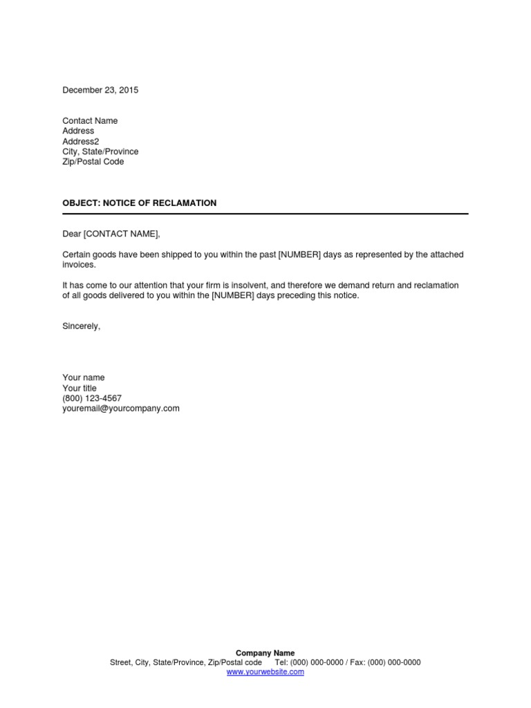 Notice of Reclamation | PDF | Business | Finance & Money Management