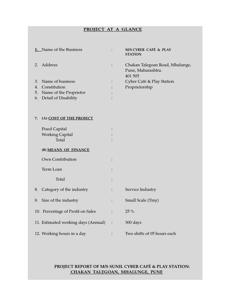Project report format for loan depreciation sole proprietorship
