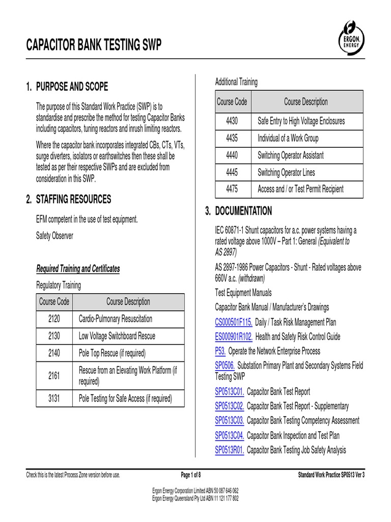 Capacitor Bank Testing SWP PDF Capacitor Inductor