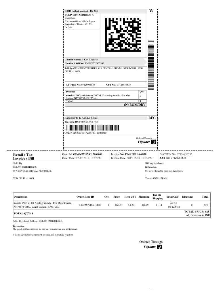 FlipkartLabels22Dec20150152.pdf Invoice Value Added Tax