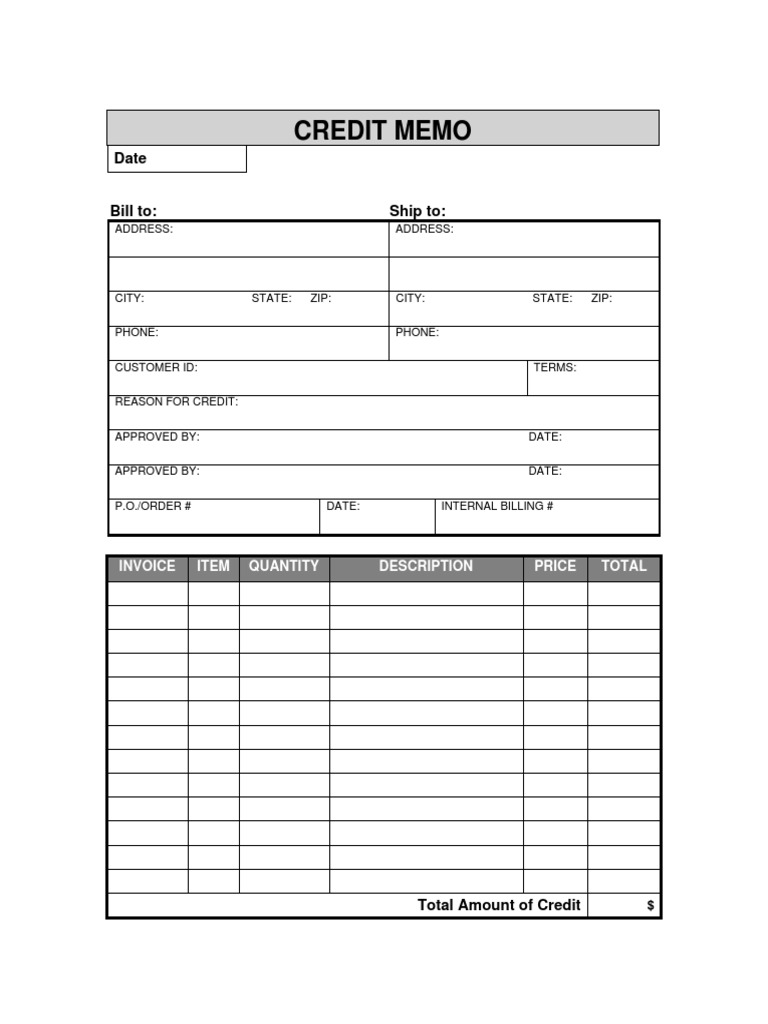 Credit Memo Invoice Template | PDF | Law