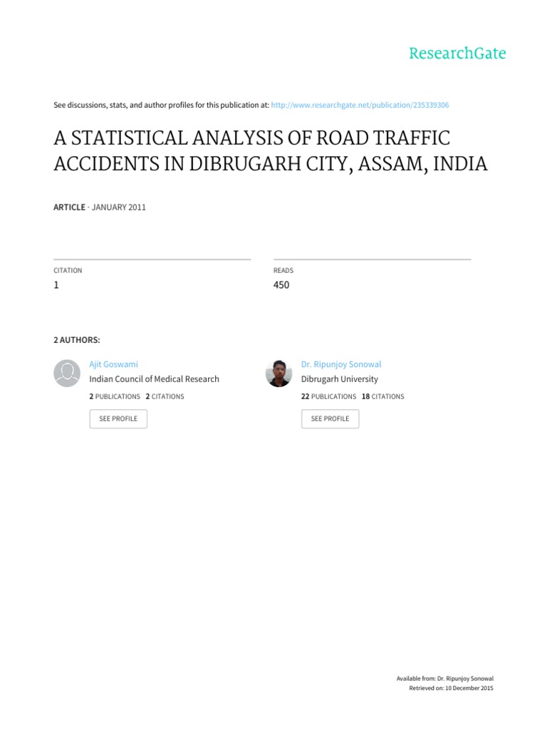 Road Traffic Accidents in Dibrugarh | PDF | Traffic Collision | Chi ...