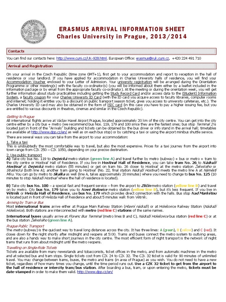 Erasmus Arrival Guide for Prague | PDF | Rapid Transit | Train Station