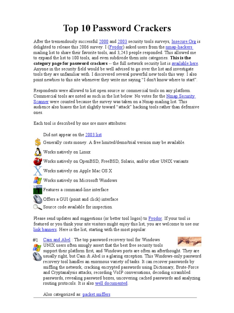 Top 10 Password Crackers PDF Password Cyberwarfare