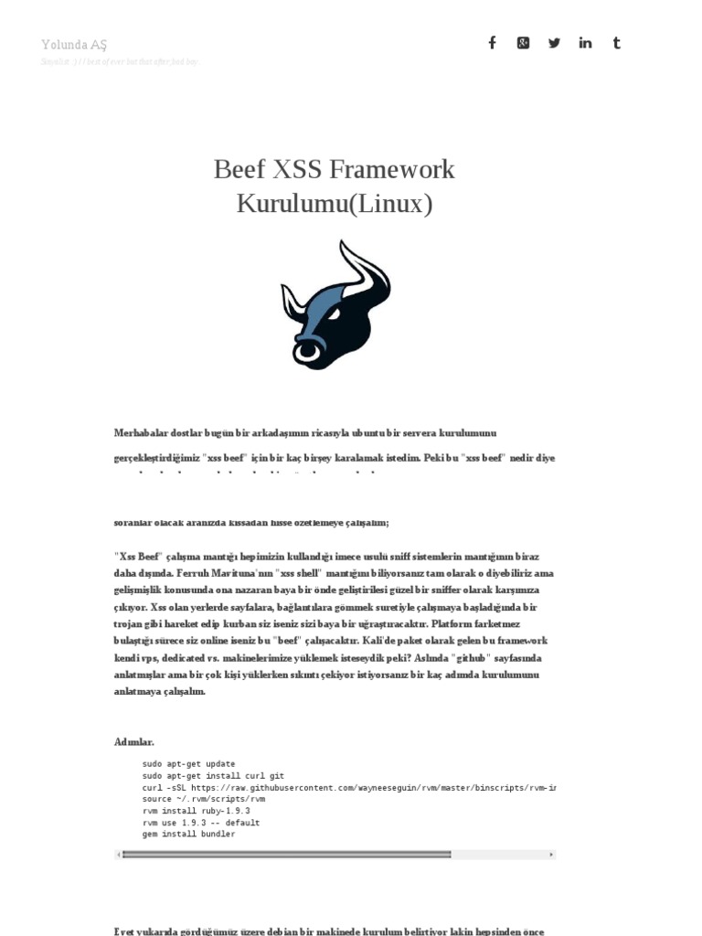 Beef XSS Framework Kurulumu (Linux) - Yolunda AŞ | PDF