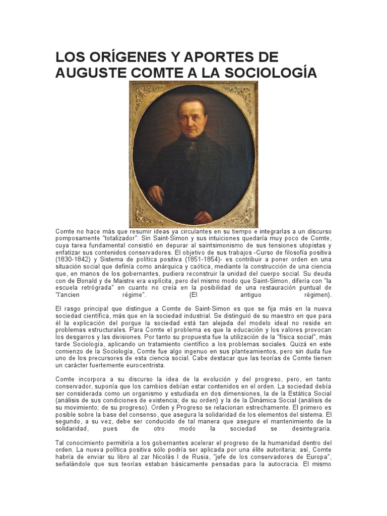 Los Orígenes y Aportes de Auguste Comte a La Sociología