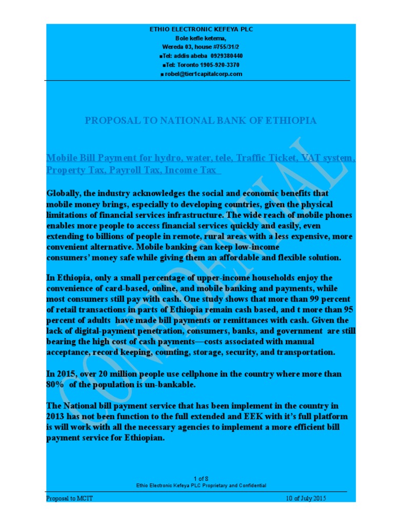 Proposalfor National Bank Of Ethiopia docx Mobile Phones Regulatory Compliance