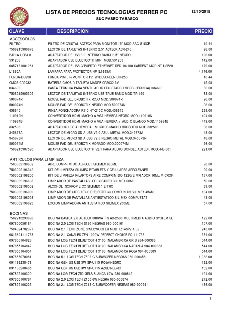 Lista de Precios de Computadoras | PDF | Hardware de la computadora ...