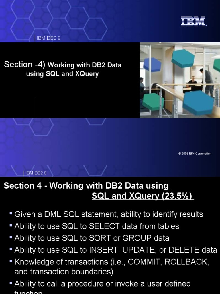 4) Working With DB2 Data Using SQL and XQuery | PDF | Sql | Ibm Db2