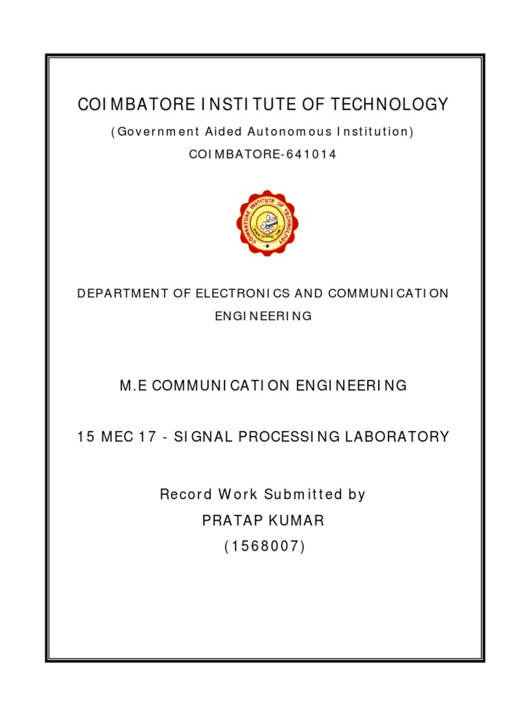 Signal Processing Lab Report - Pratap Kumar | PDF | Science & Mathematics