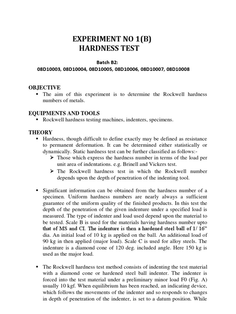 Rockwell Hardness Test PDF Hardness Materials