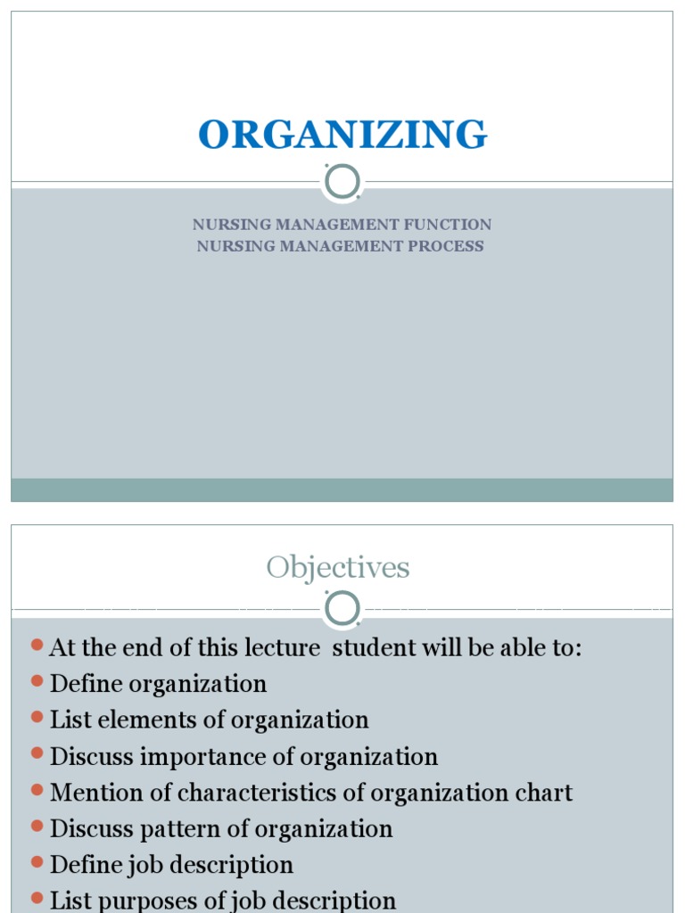 Organizing Management Nursing Organizational Structure Employment