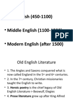 Old English (450-1100) - Middle English (1100-1500) - Modern English (After 1500)