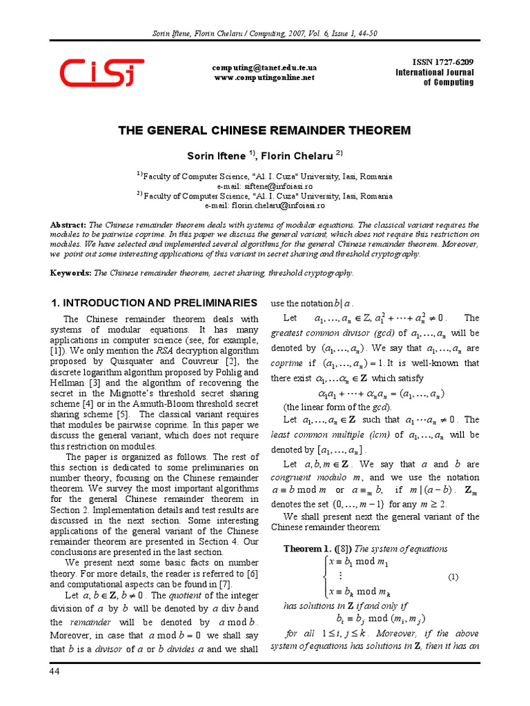 Chinesse Remainder Theorem | PDF | Cryptography | Number Theory