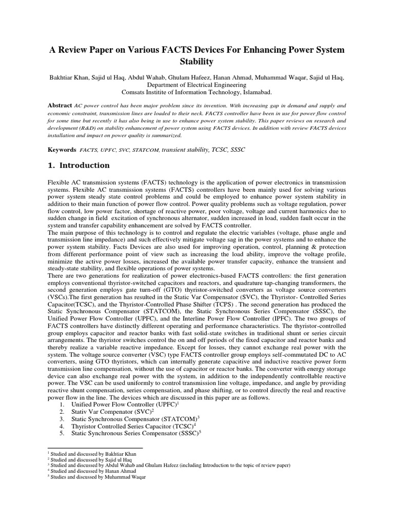 FACTS Devices for Power System Stability | PDF | Electric Power System ...