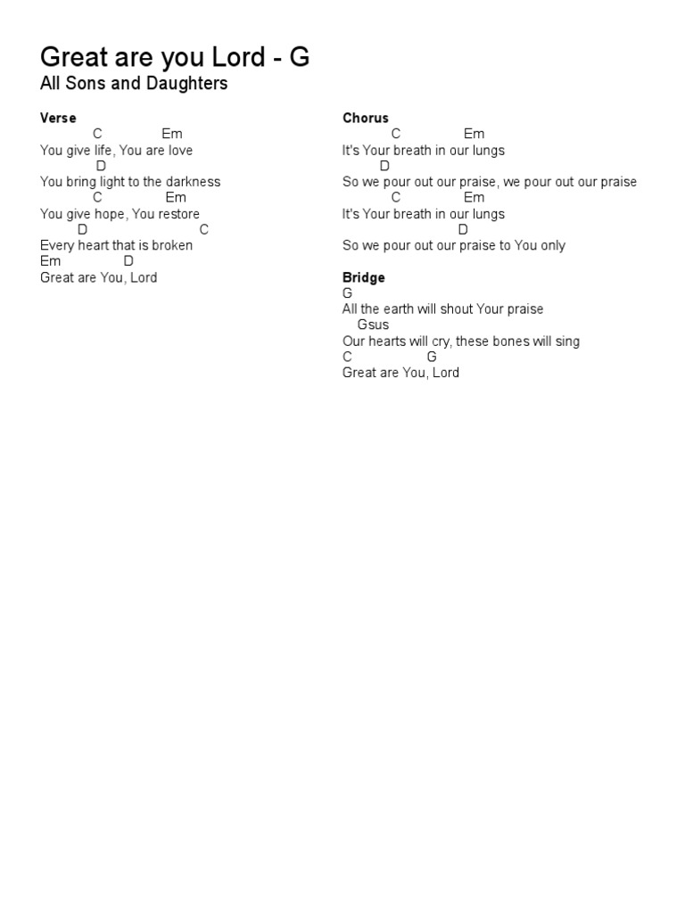 Great Are You Lord G PDF Songs Musical Compositions