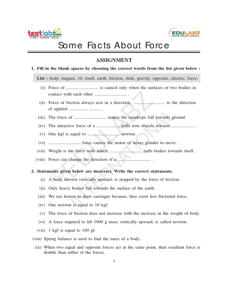Key Facts About Forces And Their Effects Pdf Force Mass 