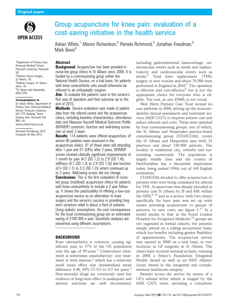 Group Acupuncture For Knee Pain Evaluation of A CostSaving Initiative
