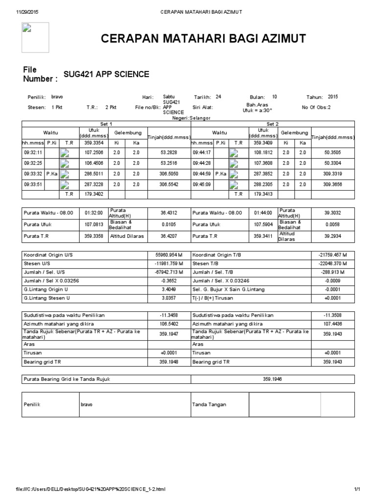 Solar Observation for Azimuth Calculation | PDF | Science & Mathematics
