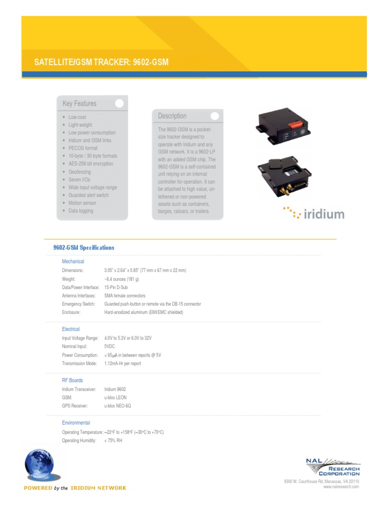 Iridium 9602 GSM Satellite Tracker Brochure | PDF