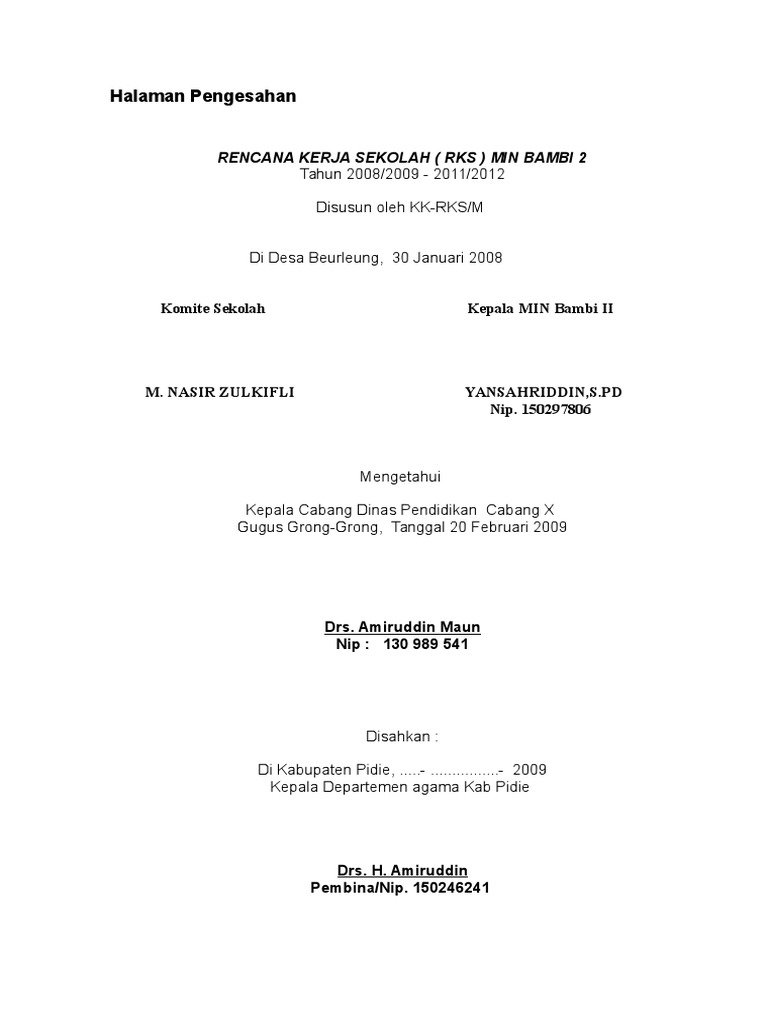 Contoh RKS Kepala Sekolah | PDF