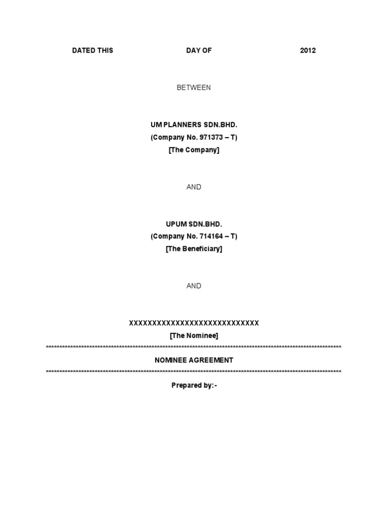 Nominee Agreement  PDF  Trustee  Trust Law Throughout nominee shareholder agreement template