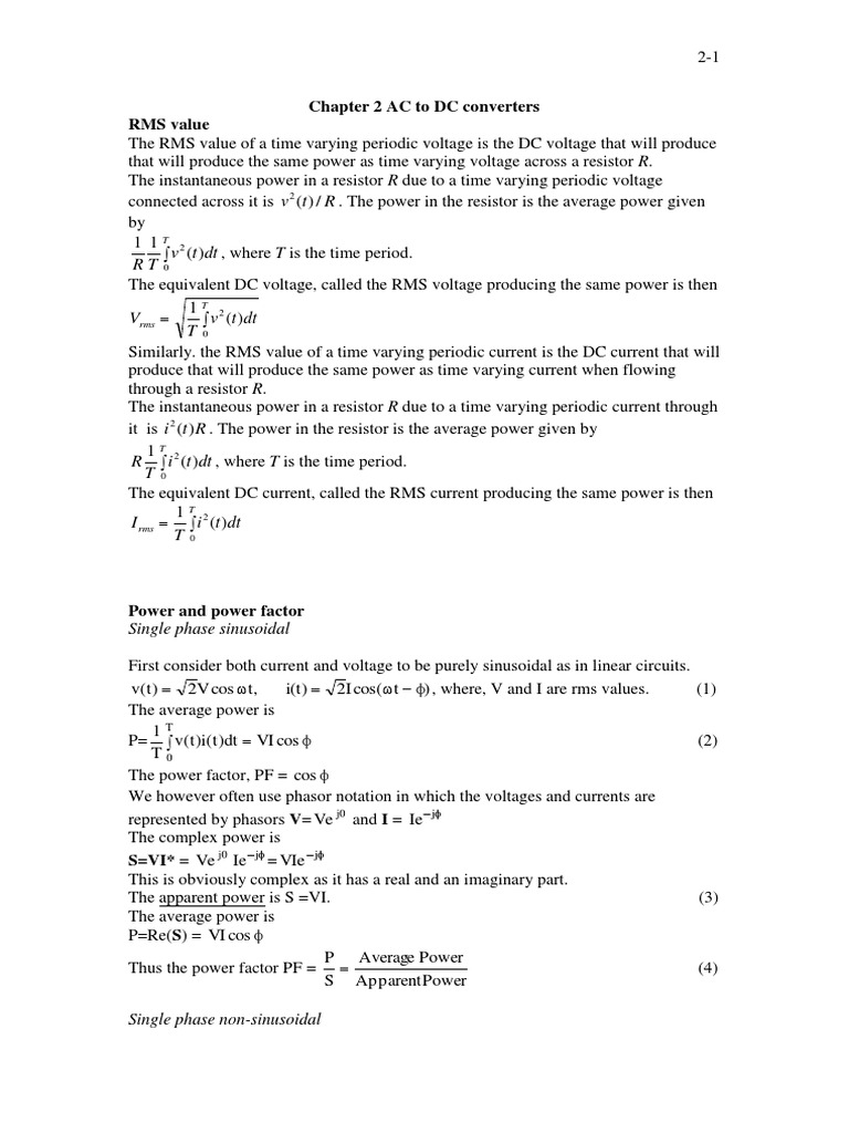 Chapter2 AC To DC Converters PDF Rectifier Root Mean Square
