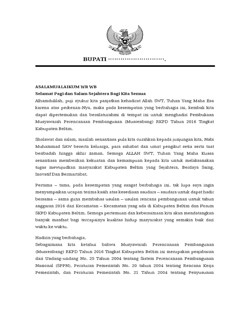 Contoh Sambutan Bupati Beltiong | PDF