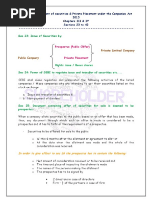 Prospectus, Allotment of Securities and Private Placement Co Act 2013 BG
