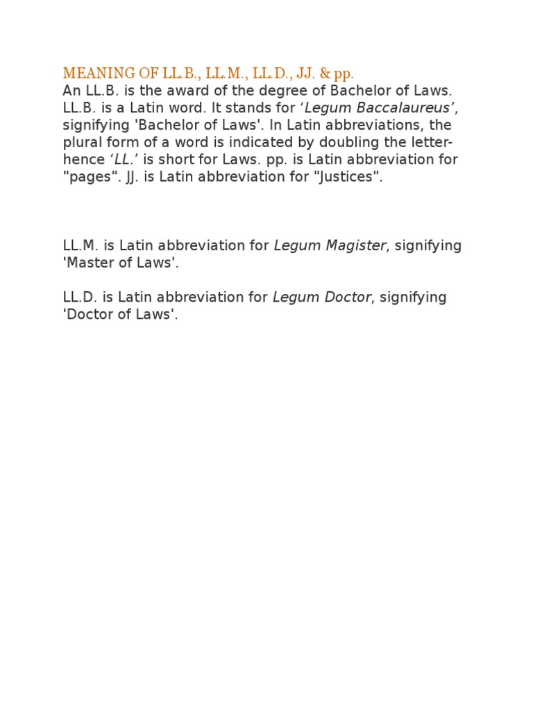 MEANING OF LL.B., LL.M., LL.D., JJ. & PP PDF Educational Assessment