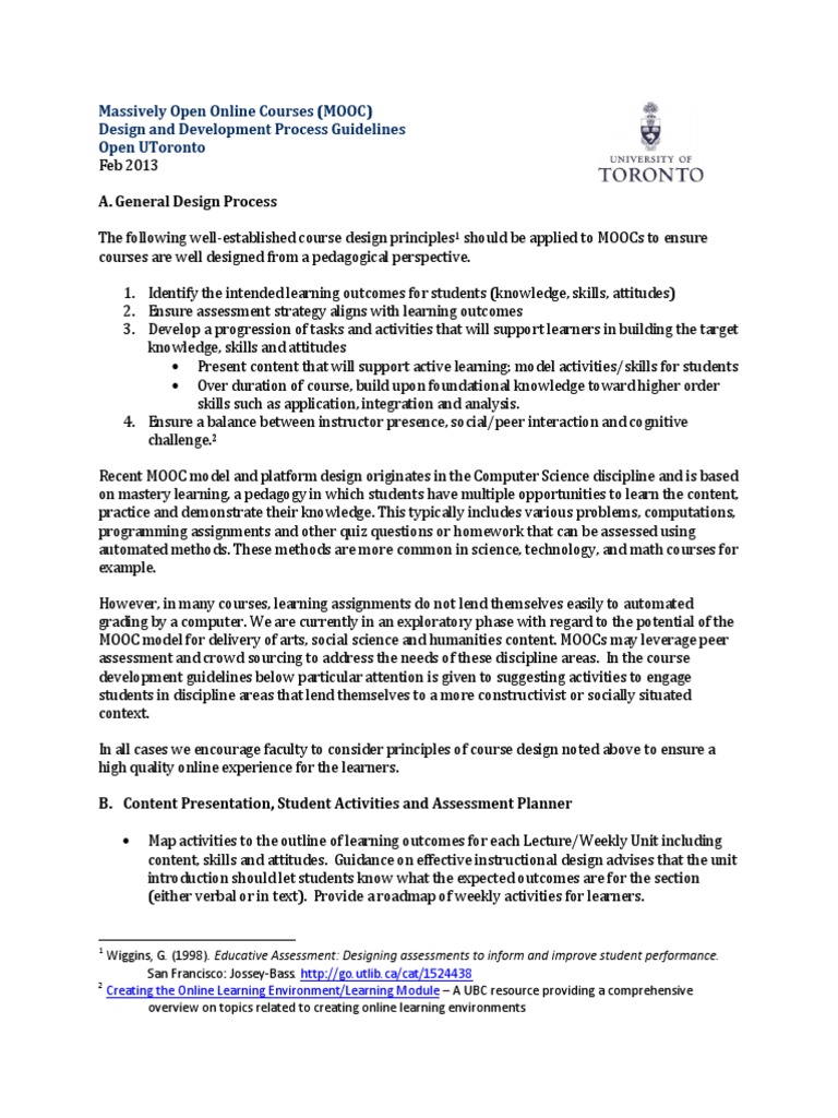 MOOC Design and Development Guidelines 2 Feb 2013 | PDF | Massive Open ...