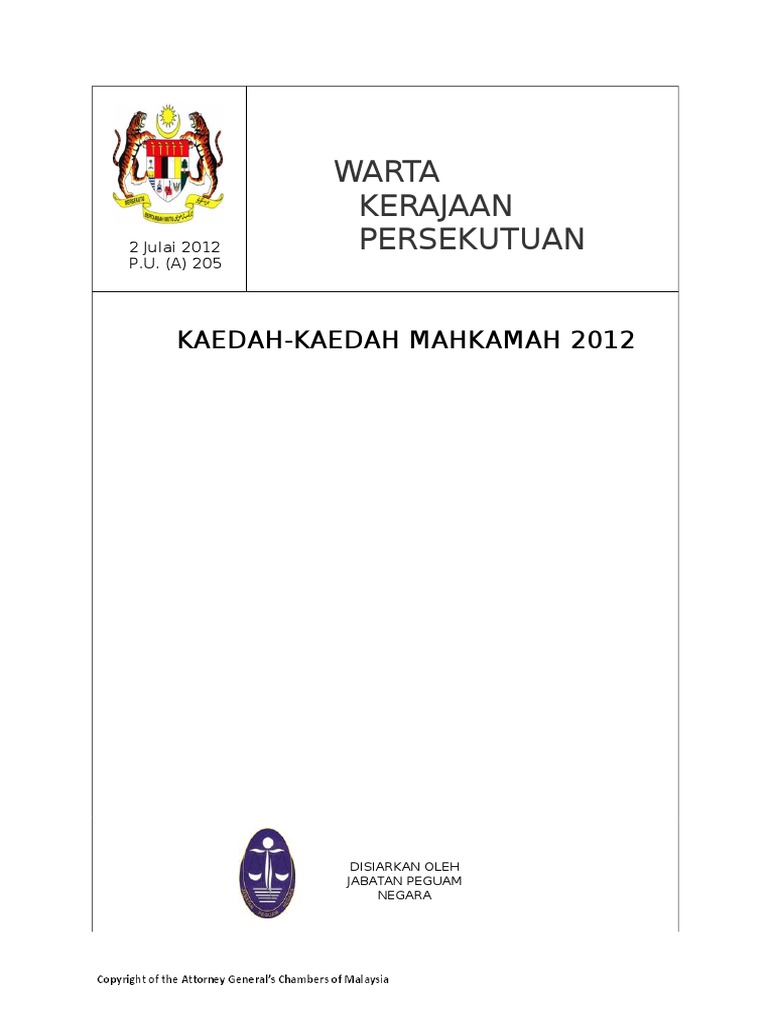 kaedah kaedah mahkamah 2012 bahasa