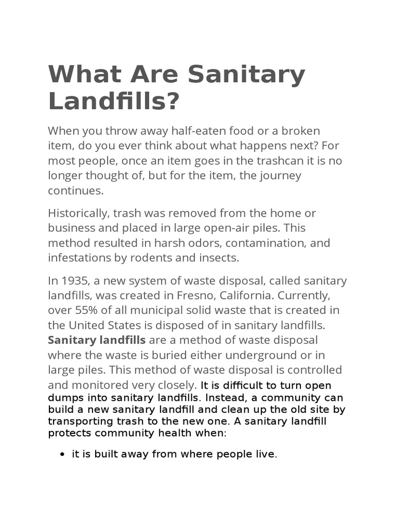 Understanding Sanitary Landfills PDF Landfill Municipal Solid Waste