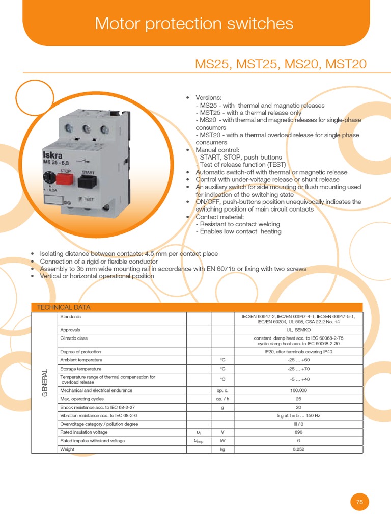 Motor Protection Switches: MS25, MST25, MS20, MST20 | PDF | Switch ...
