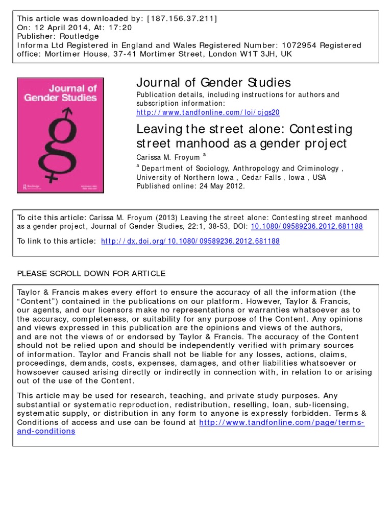 Journal of Gender Studies | PDF | Masculinity | Man