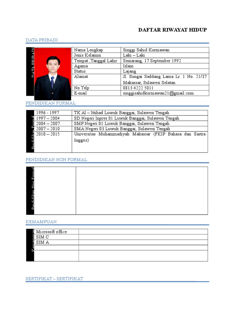 Contoh Daftar Riwayat Hidup