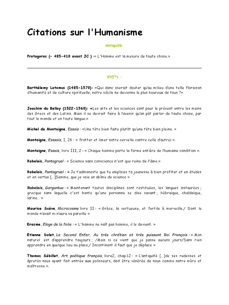 Citations Sur Lhumanisme Pdf