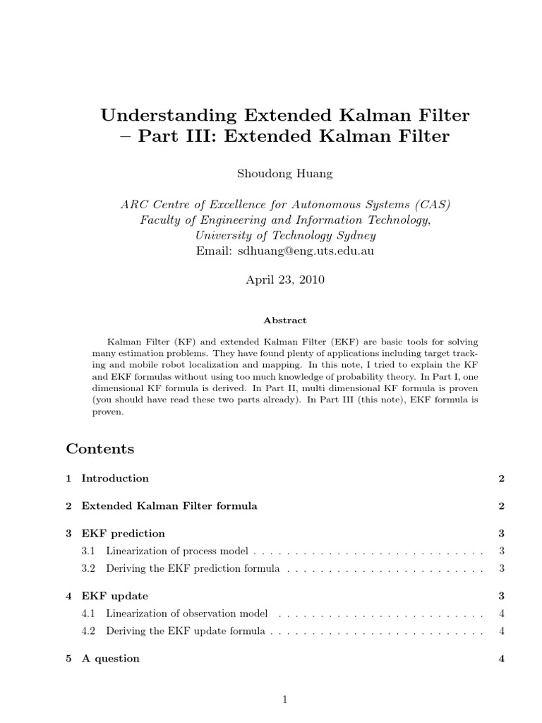 Extended Kalman Filter Derivation Guide | PDF | Cybernetics | Systems ...