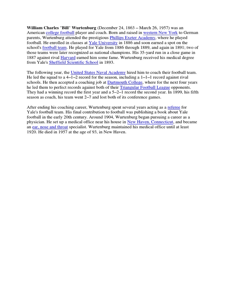 Bill Wurtenburg: Yale Football Star & Coach | PDF | Sports & Recreation ...