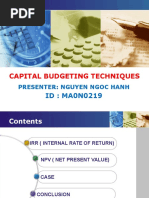 Capital Budgeting Techniques: ID: MA0N0219