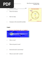 Asteroids, Comets and Meteors Worksheet