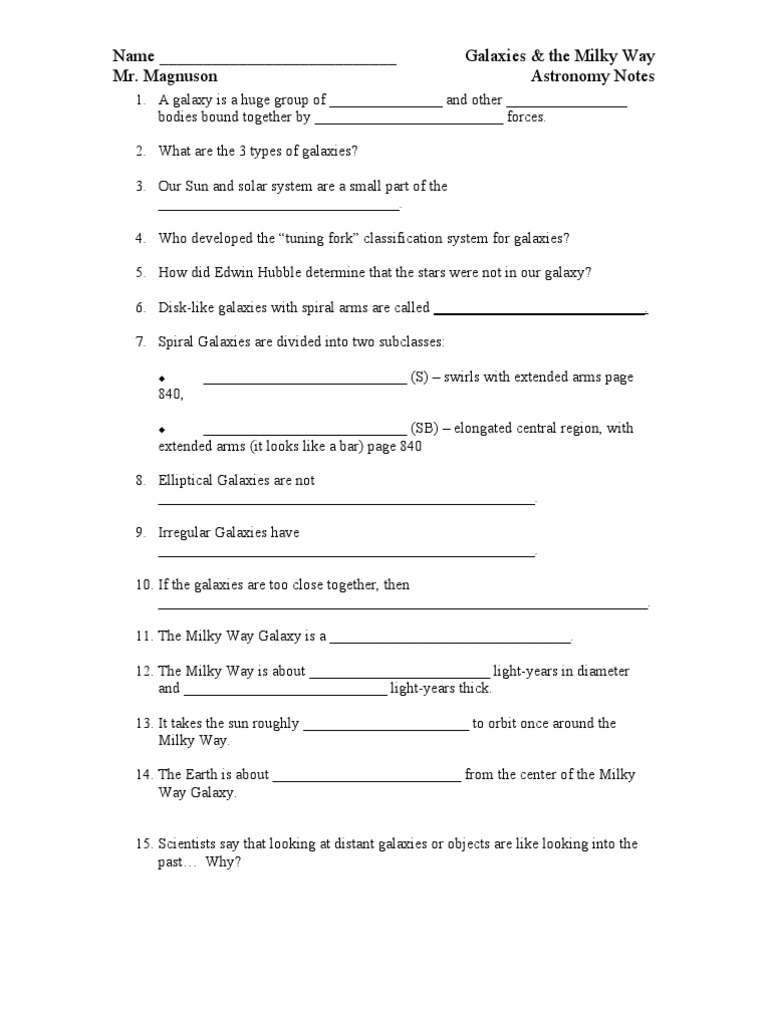 Galaxies and the Milky Way Worksheet | PDF | Foreign Language Studies ...