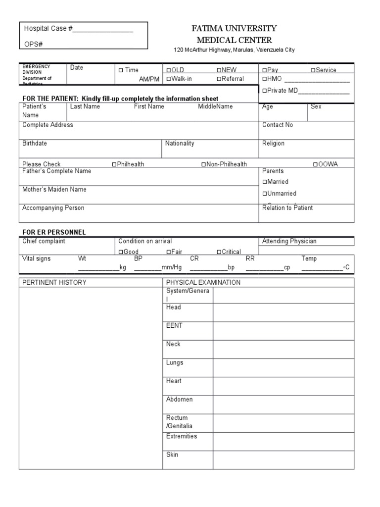 Emergency Pediatric Patient Form | PDF