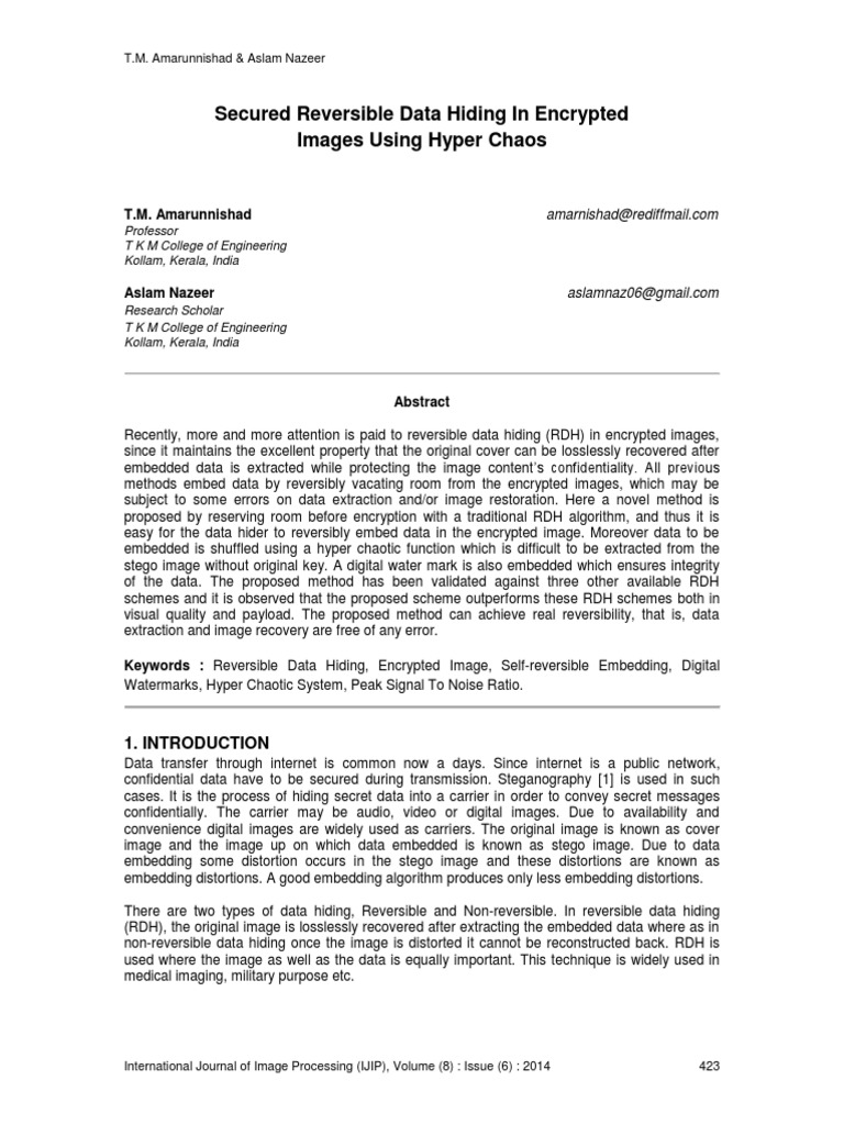 Secured Reversible Data Hiding In Encrypted Images Using - 