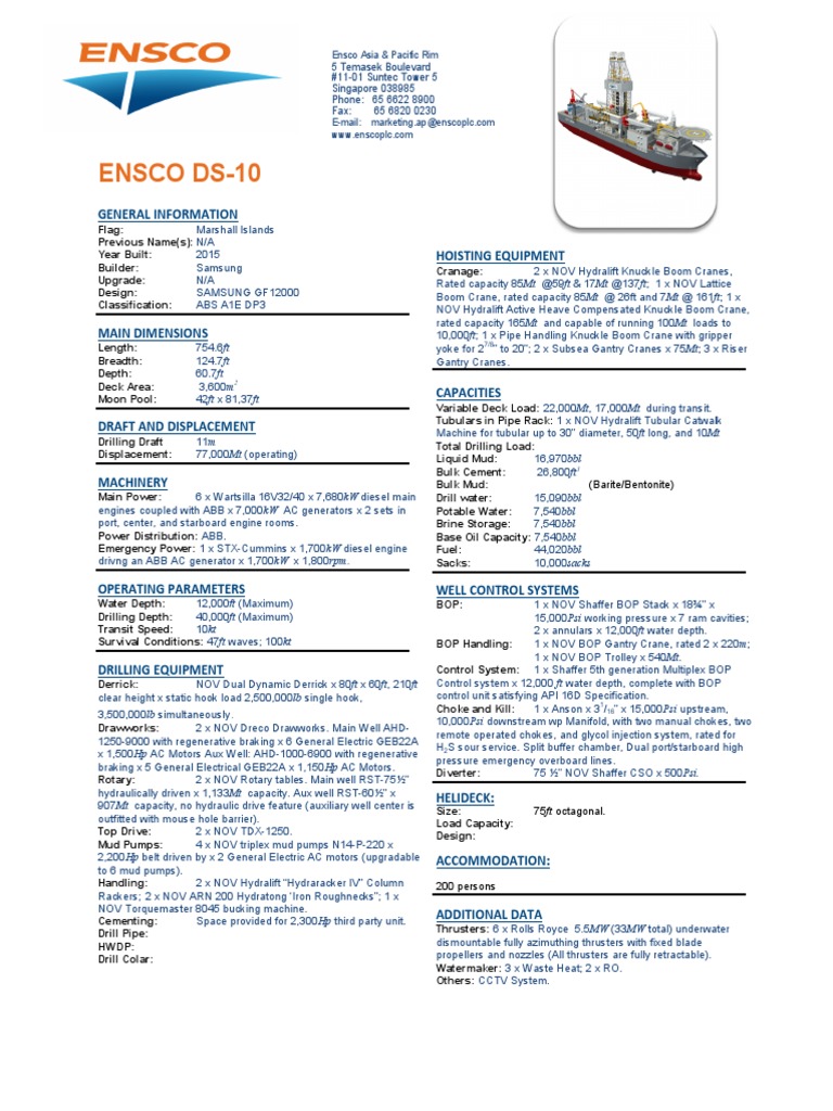 Ensco Ds10 General Information Hoisting Equipment PDF Crane (Machine) Rocket Engine